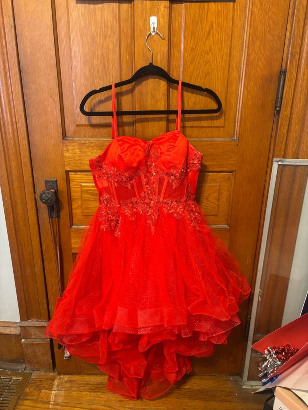 Amazon Essentials Red High-Low Sparkle Tulle Dress